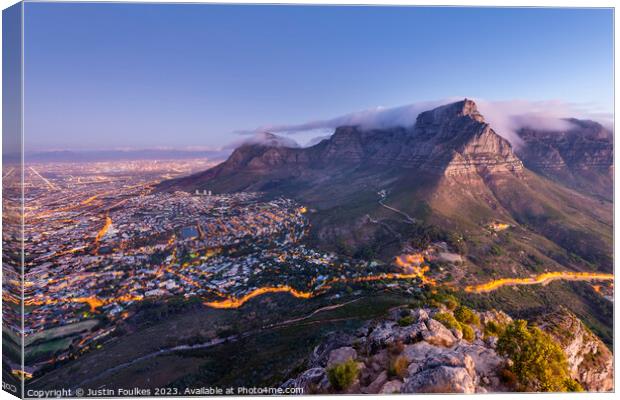 Table Mountain and Cape Town from Lion's Head Canvas Print by Justin Foulkes