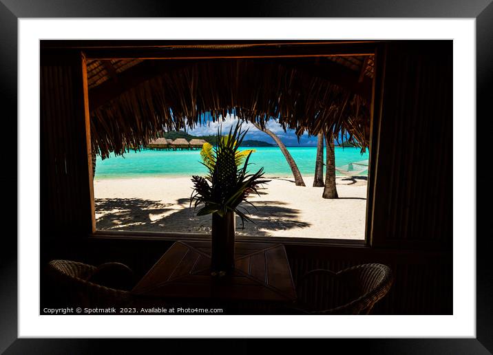 Bora Bora postcard view of luxury tourist resort  Framed Mounted Print by Spotmatik 