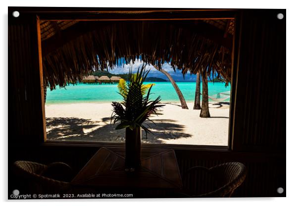 Bora Bora postcard view of luxury tourist resort  Acrylic by Spotmatik 