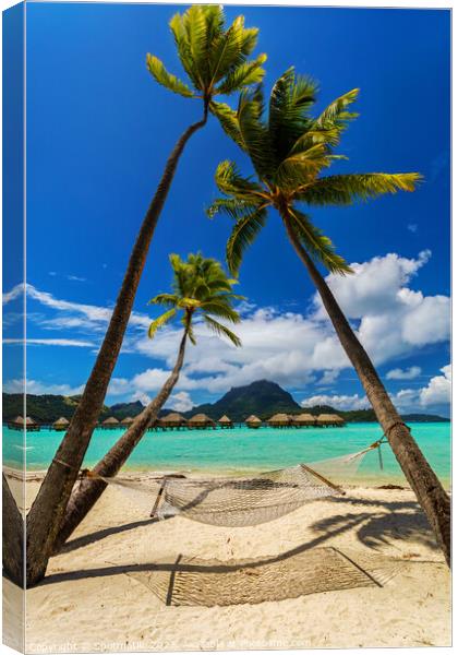 Bora Bora beach hammock luxury Overwater resort Bungalows  Canvas Print by Spotmatik 