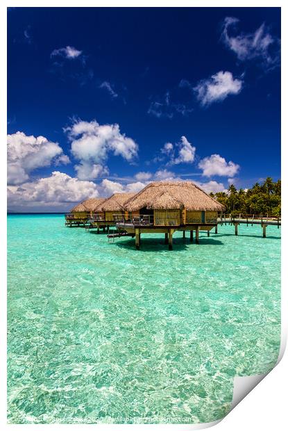 Bora Bora Island Overwater luxury resort Bungalows Polynesia Print by Spotmatik 