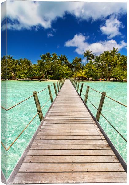Bora Bora tropical Island overwater boardwalk French Polynesia Canvas Print by Spotmatik 