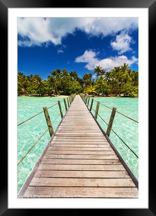 Bora Bora tropical Island overwater boardwalk French Polynesia Framed Mounted Print by Spotmatik 