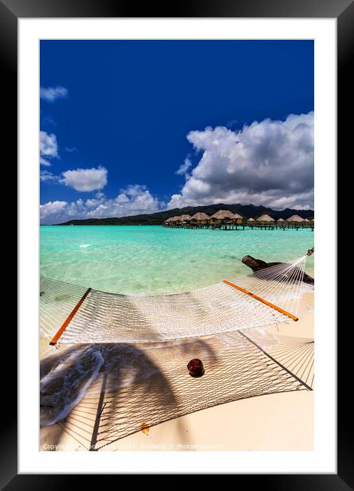 Bora Bora beach hammock luxury Overwater resort Bungalows  Framed Mounted Print by Spotmatik 
