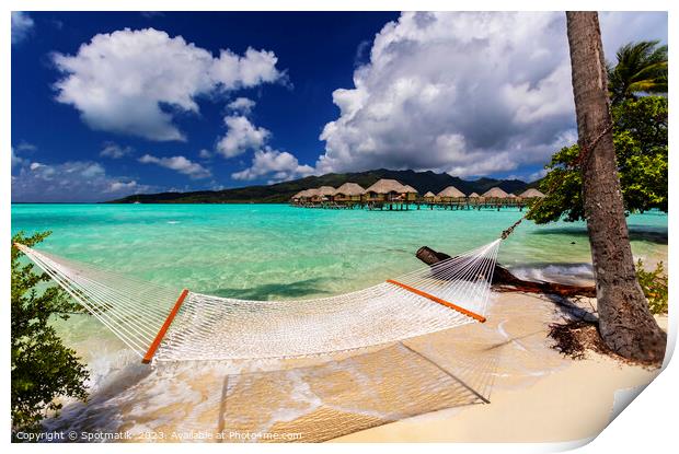 Bora Bora beach hammock luxury Overwater resort Bungalows  Print by Spotmatik 
