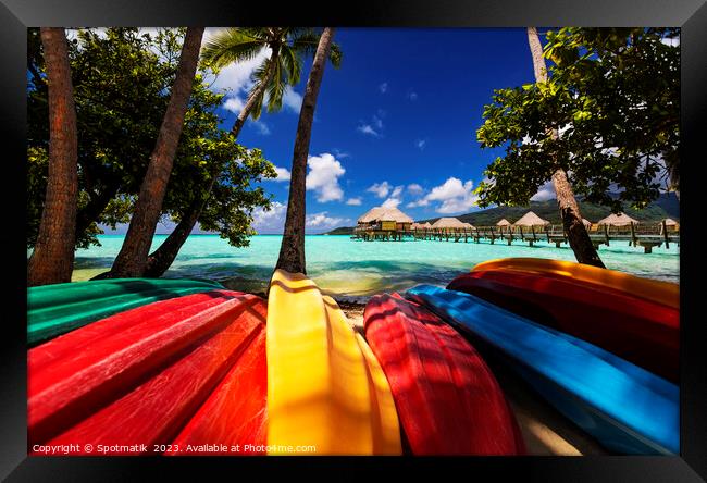 kayaks Bora Bora active vacation luxury resort Polynesia Framed Print by Spotmatik 