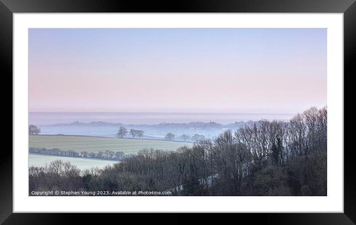 Winter Morning Mist over Watership Downs, England Framed Mounted Print by Stephen Young