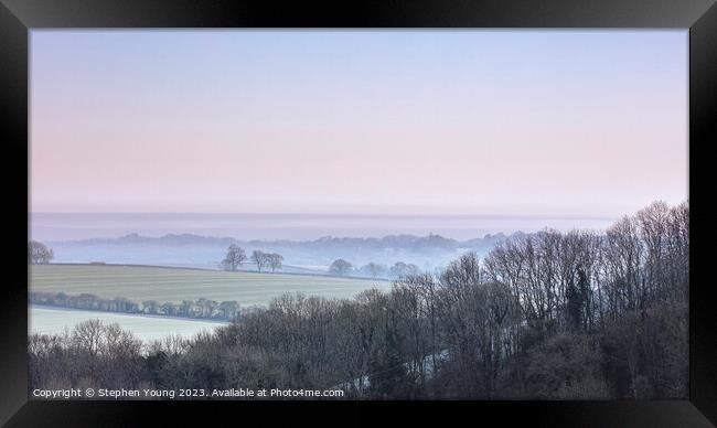 Winter Morning Mist over Watership Downs, England Framed Print by Stephen Young