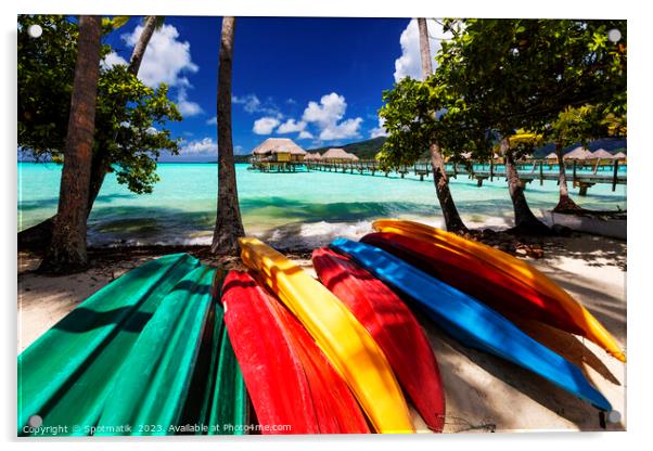 kayaks Bora Bora active vacation luxury resort Polynesia Acrylic by Spotmatik 