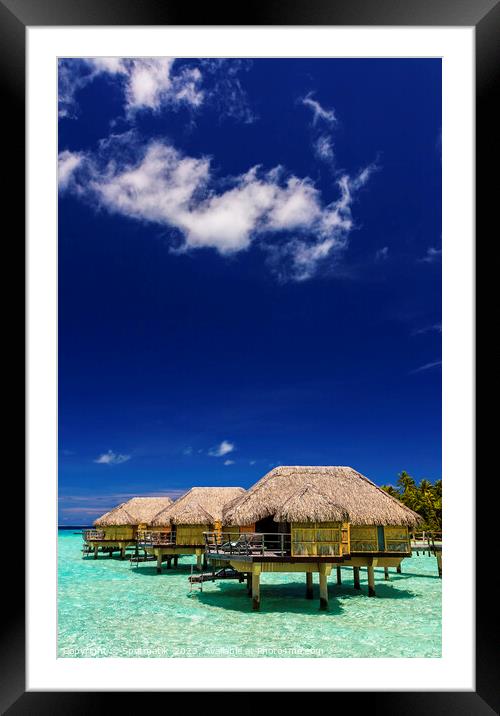 Bora Bora Overwater luxury Bungalows Aquamarine lagoon Polynesia Framed Mounted Print by Spotmatik 