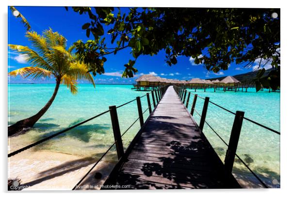 Bora Bora Island walkway jetty Overwater luxury Bungalows  Acrylic by Spotmatik 