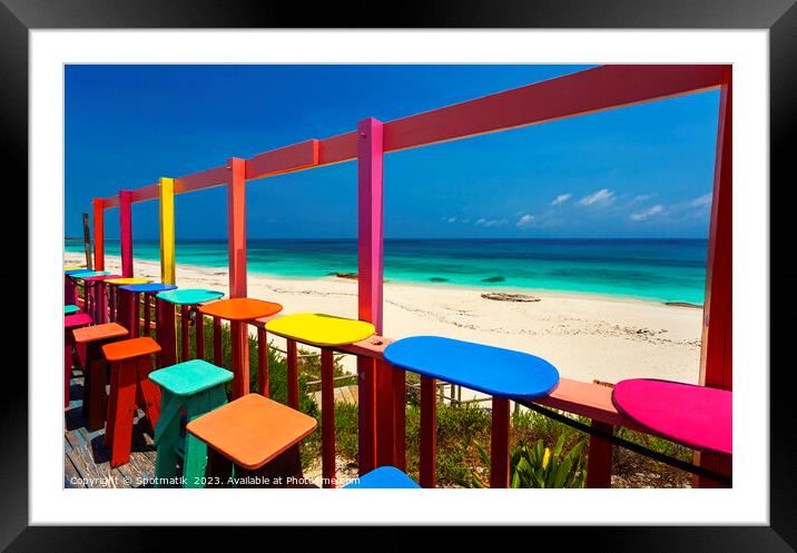 Bahamas colorful beach bar Caribbean shore line USA Framed Mounted Print by Spotmatik 