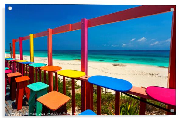 Bahamas colorful beach bar Caribbean shore line USA Acrylic by Spotmatik 