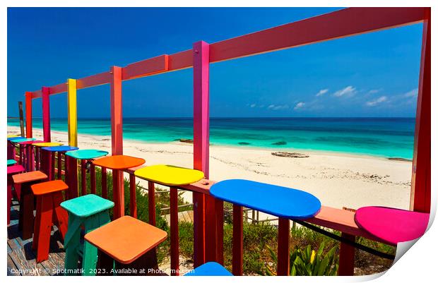 Bahamas colorful beach bar Caribbean shore line USA Print by Spotmatik 