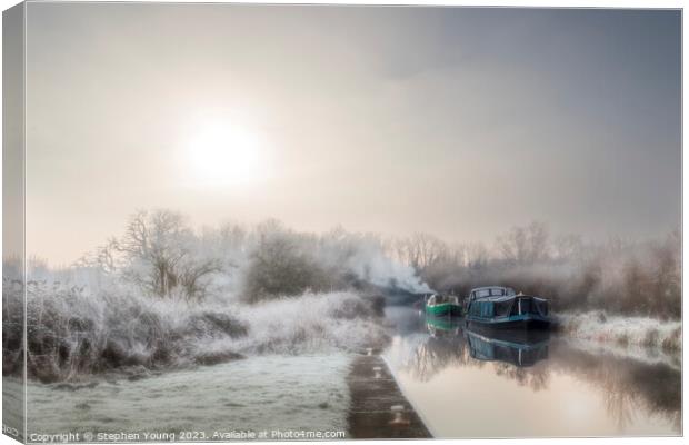Winter Sunrise on the Kennet and Avon Canal Canvas Print by Stephen Young