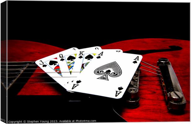Playing Cards on Guitar Canvas Print by Stephen Young