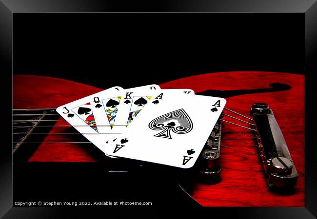 Playing Cards on Guitar Framed Print by Stephen Young