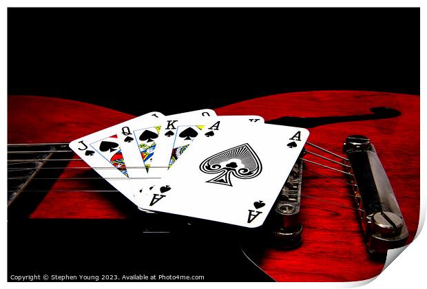 Playing Cards on Guitar Print by Stephen Young