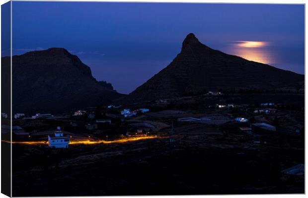 Moonlight on the sea behind Imoque mountain Tenerife Canvas Print by Phil Crean