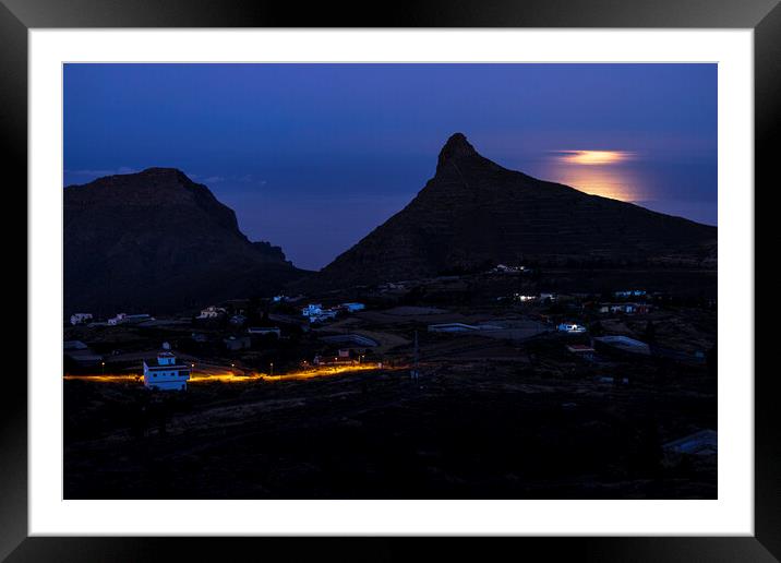 Moonlight on the sea behind Imoque mountain Tenerife Framed Mounted Print by Phil Crean