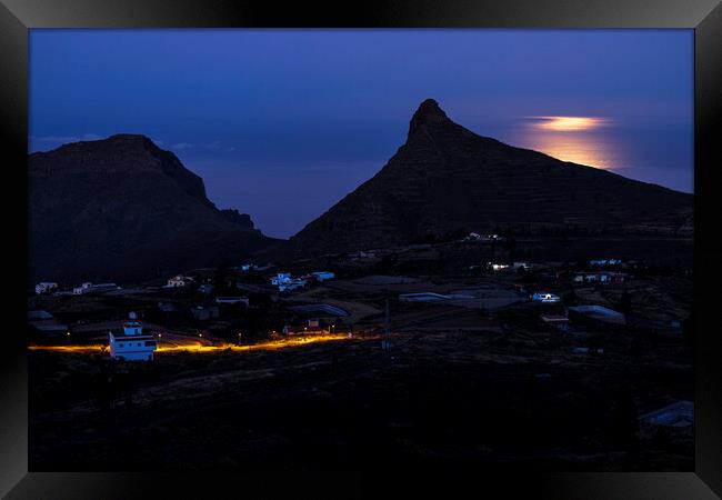 Moonlight on the sea behind Imoque mountain Tenerife Framed Print by Phil Crean
