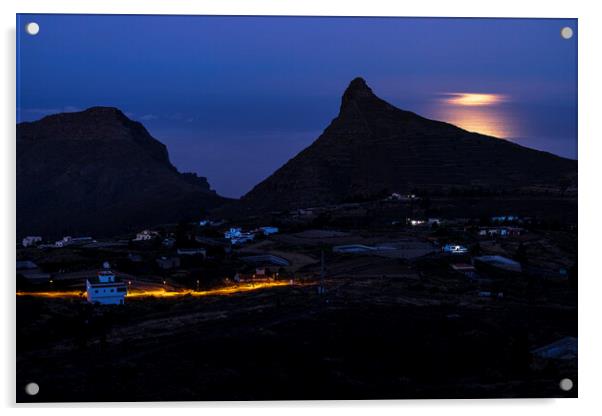 Moonlight on the sea behind Imoque mountain Tenerife Acrylic by Phil Crean