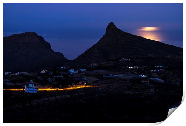 Moonlight on the sea behind Imoque mountain Tenerife Print by Phil Crean