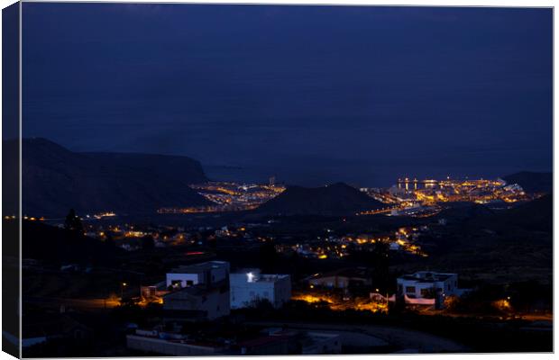 Night time view over Las Americas and Los Cristianos Tenerife Canvas Print by Phil Crean
