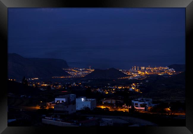 Night time view over Las Americas and Los Cristianos Tenerife Framed Print by Phil Crean