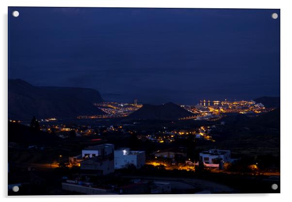 Night time view over Las Americas and Los Cristianos Tenerife Acrylic by Phil Crean