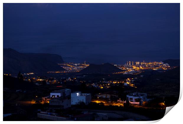Night time view over Las Americas and Los Cristianos Tenerife Print by Phil Crean