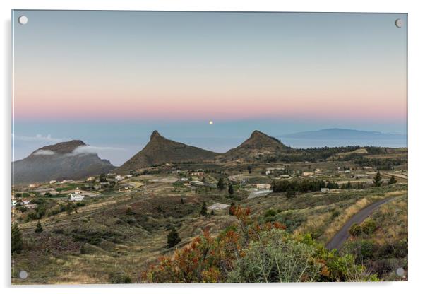 Full moon setting at dawn Tenerife Acrylic by Phil Crean
