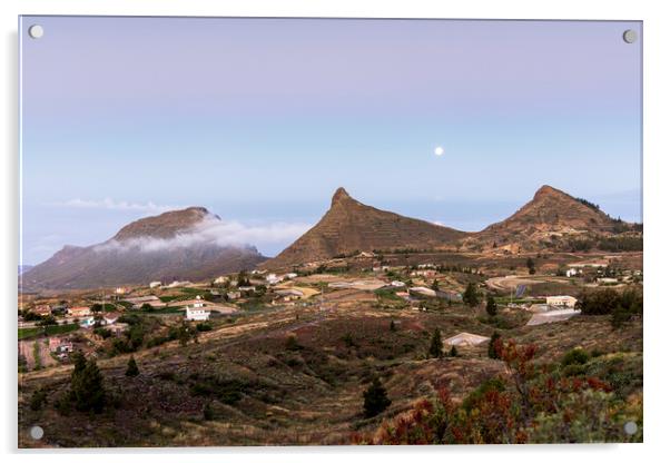 Full moon setting over Tres Roques Tenerife Acrylic by Phil Crean