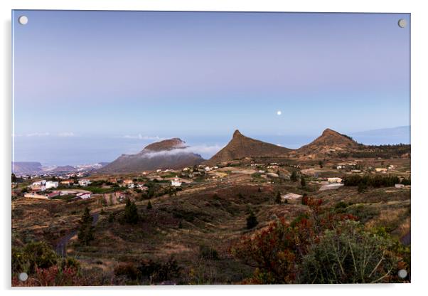 Full moon setting over Tres Roques Tenerife Acrylic by Phil Crean