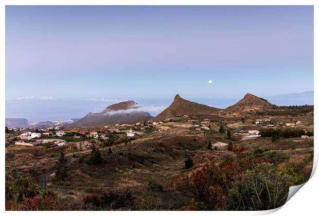 Full moon setting over Tres Roques Tenerife Print by Phil Crean