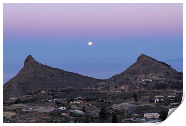 Full moon Tenerife dawn Print by Phil Crean