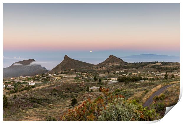 Full moon Tenerife dawn Print by Phil Crean