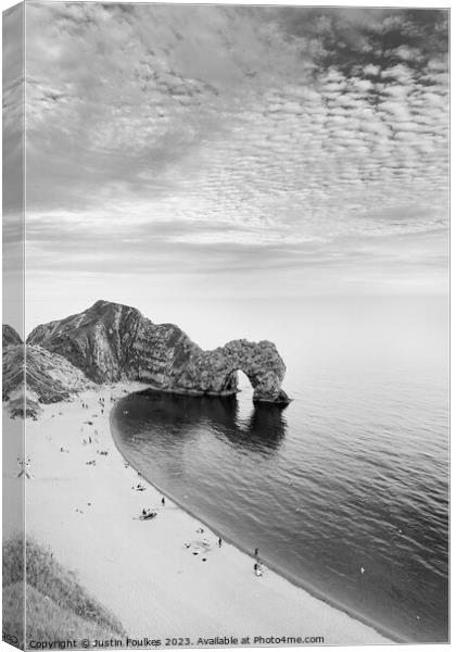 Durdle Door, Dorset, in black and white Canvas Print by Justin Foulkes