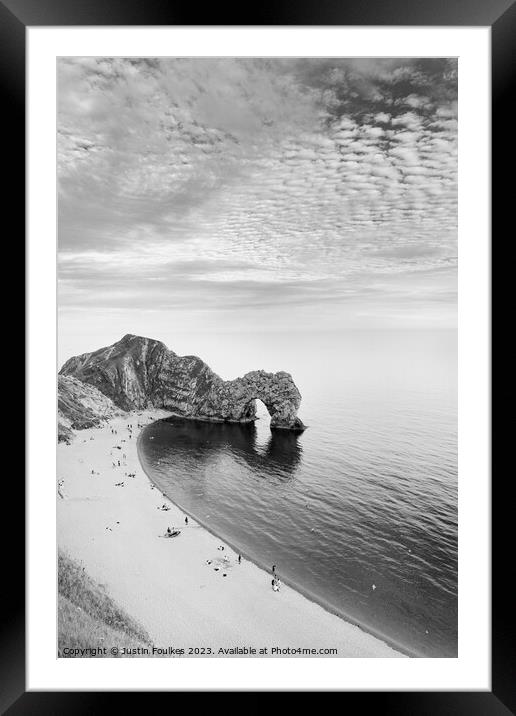 Durdle Door, Dorset, in black and white Framed Mounted Print by Justin Foulkes