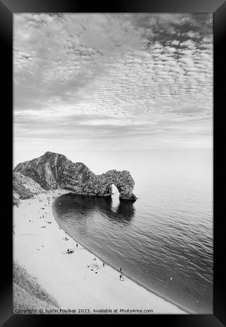 Durdle Door, Dorset, in black and white Framed Print by Justin Foulkes