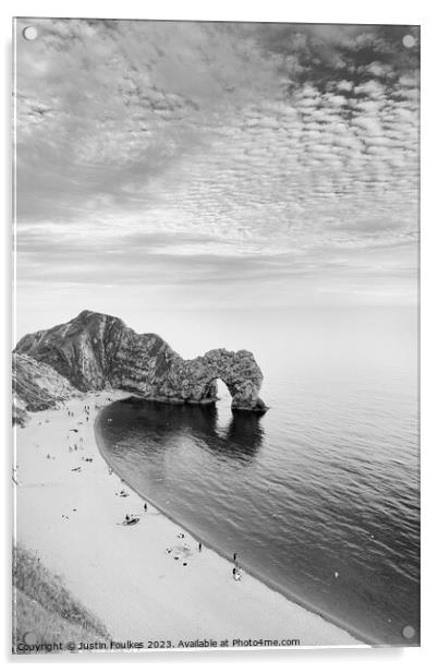 Durdle Door, Dorset, in black and white Acrylic by Justin Foulkes