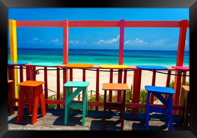 Bahamas colorful beach bar Caribbean shore line USA Framed Print by Spotmatik 