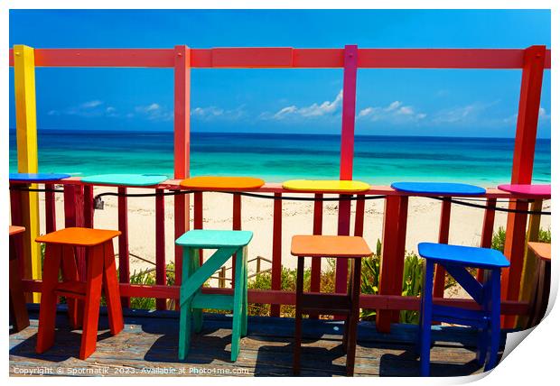 Bahamas colorful beach bar Caribbean shore line USA Print by Spotmatik 