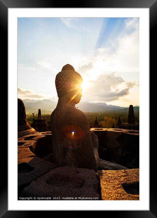 Sunrise over Borobudur a religious ruined temple Java Framed Mounted Print by Spotmatik 