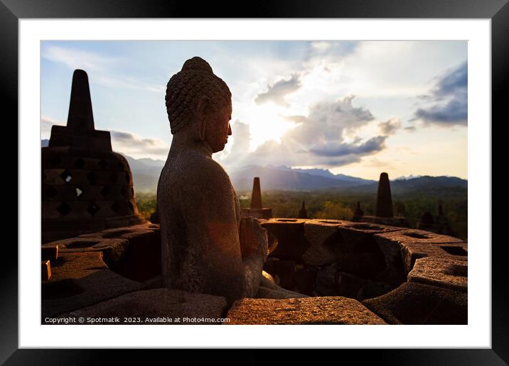 Sunrise over Borobudur a religious ruined temple Java Framed Mounted Print by Spotmatik 