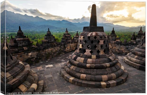Borobudur sunrise religious temple ancient tourism wonder Indone Canvas Print by Spotmatik 