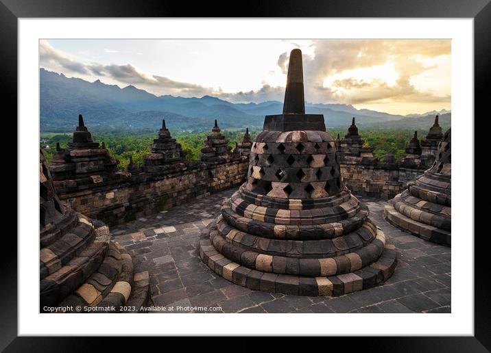 Borobudur sunrise religious temple ancient tourism wonder Indone Framed Mounted Print by Spotmatik 