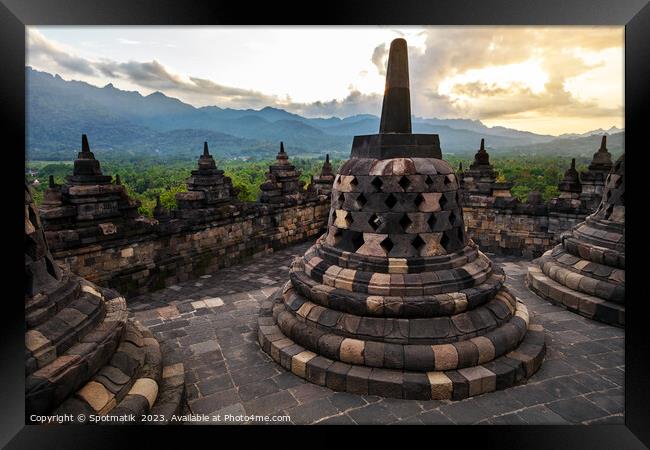 Borobudur sunrise religious temple ancient tourism wonder Indone Framed Print by Spotmatik 