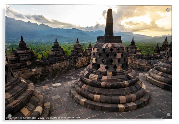 Borobudur sunrise religious temple ancient tourism wonder Indone Acrylic by Spotmatik 