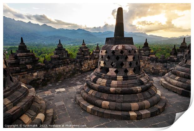 Borobudur sunrise religious temple ancient tourism wonder Indone Print by Spotmatik 